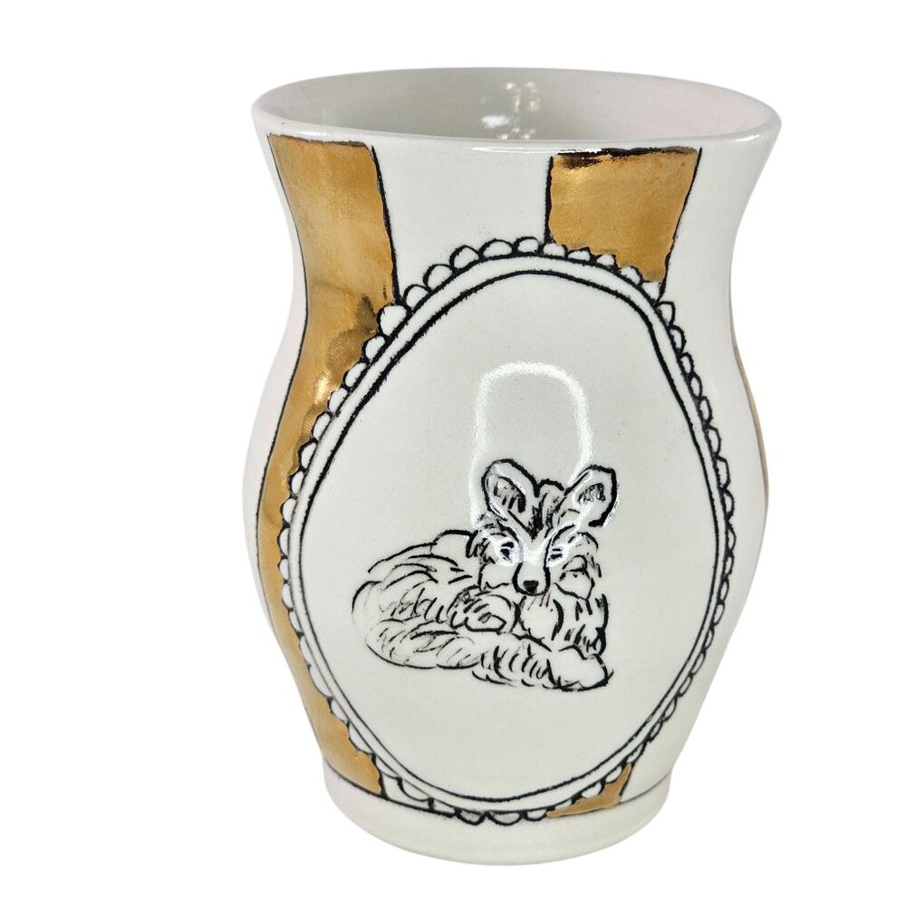 Hope + Mary Miniature Woodland Gold Vase With Fox Design & Gold Stripes
